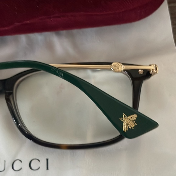 Gucci GG01120A 002 Havana/gold unisex rectangular eyeglasses w/ case & cloth - Picture 4 of 16